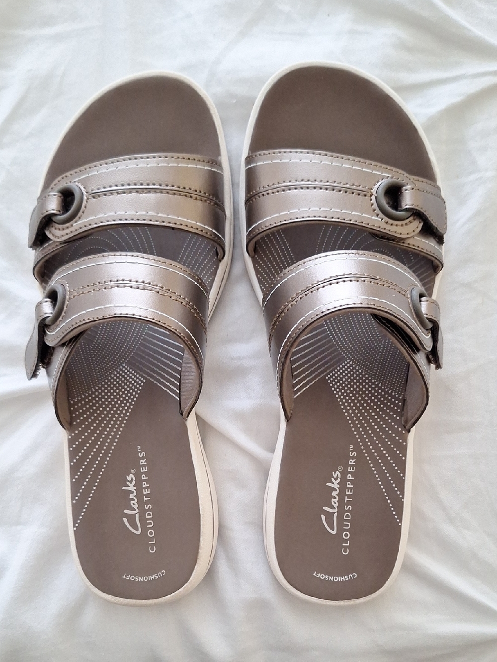 Clarks Slide Sandals Cloud Steppers Slip Ons Metallic Bronze